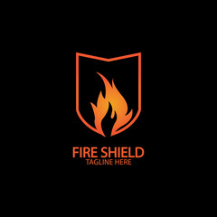 Fire shield logo design element. Fire warning sign shield. Fire flame vector illustration