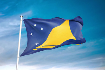 Tokelau flag waving sky background 3D illustration