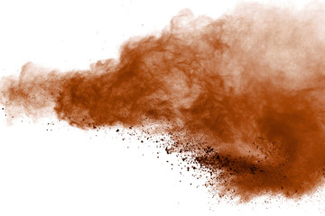 Fototapeta na wymiar Coffee explosion isolated on white background.Explosion of brown powder, isolated on white background.