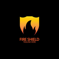 Fire shield logo design element. Fire warning sign shield. Fire flame vector illustration