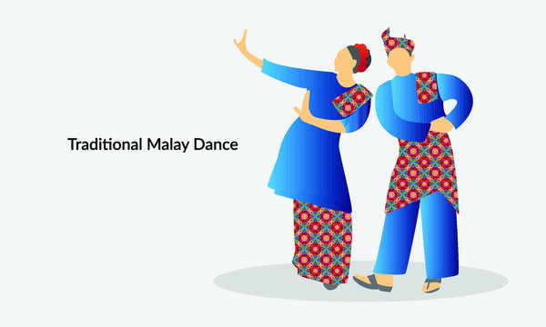 Vector illustration of a Malaysian couple performing a traditional Malay dance moves. 