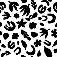 Hand drawn floral seamless repeat pattern. Spring, summer flowers, leaves trendy colors. Bold fabric design, textile print, gift wrapping paper, wall art, home decor. Vector illustration.