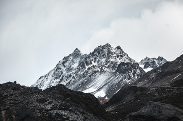 snow mountain peak glacier with clouds