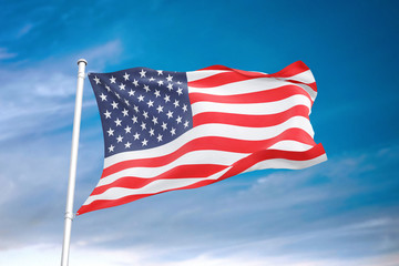 Fototapeta premium United States flag waving sky background 3D illustration