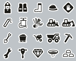 Quarry Or Mine Icons Black & White Sticker Set Big