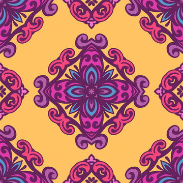 Damask floral seamless vector pattern. Vintage bohio style. Traditional, Ethnic, Turkish, Indian motifs.