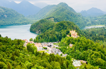 Fototapeta premium Hohenschwangau Castle (Schloss Hohenschwangau). 19th-century palace. Summer day. Hohenschwangau. Germany
