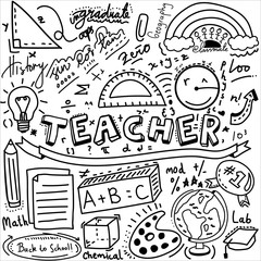 Doodle Teacher vector Back to School with element of class hand made isolated in white background