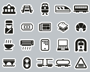 Railroad Travel & Cargo Transportation Icons Black & White Sticker Set Big