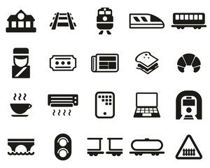 Railroad Travel & Cargo Transportation Icons Black & White Set Big