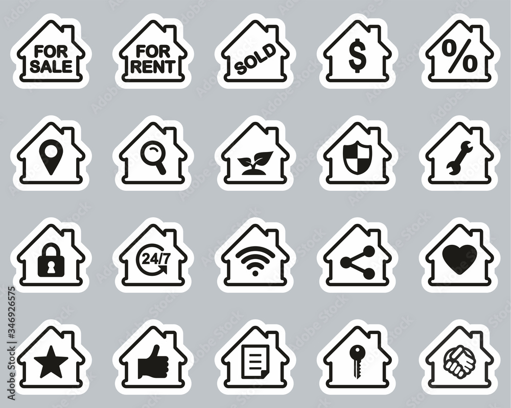 Poster Real Estate Icons Black & White Sticker Set Big