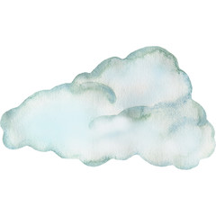 Watercolor illustration of a rainy cloud. Hand-drawn with watercolors and is suitable for all types of design and printing.