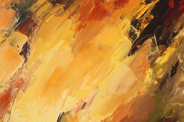 Hand drawn oil painting on canvas. Abstract art background. Color texture. Fragment of artwork. Brushstrokes and spots of paint. Modern, contemporary art. Colorful canvas.