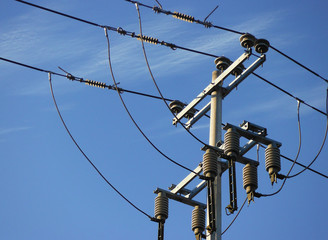 Electricity pole in blue sky, electricity concept