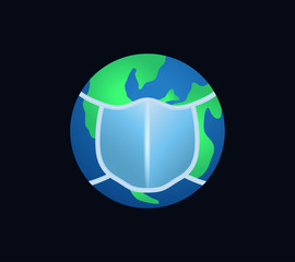 earth planet with medical face mask