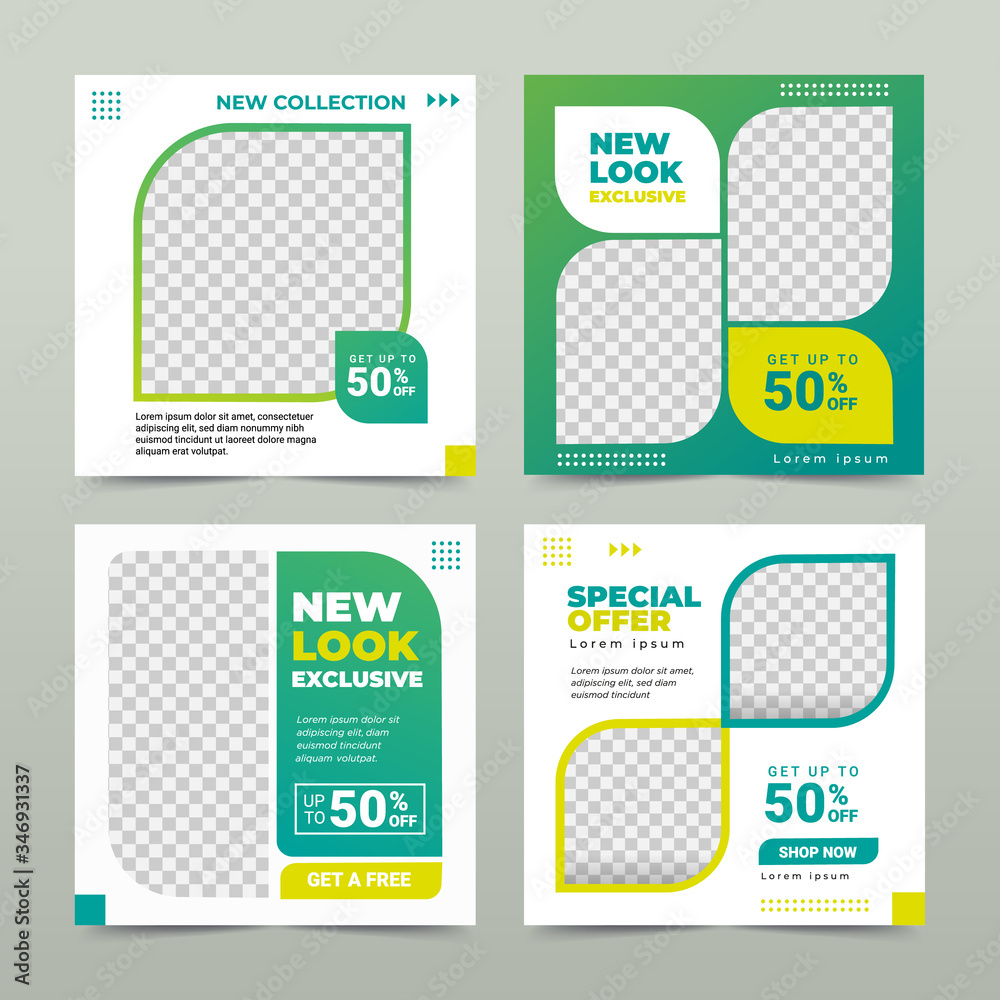 Wall mural set of editable square banner template. nature background color with stripe line shape. suitable for