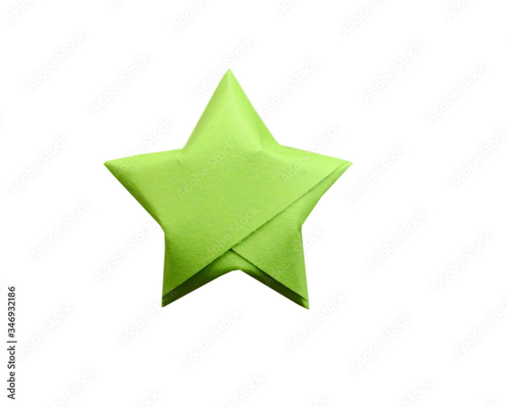 Wall mural green origami lucky star isolated white