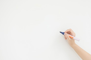 Teacher and blue pen on white board