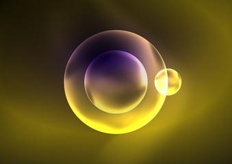 Glowing neon shiny transparent bubbles, glass circles or bio cell concept. Techno futuristic vector abstract background For Wallpaper, Banner, Background, Card, Book Illustration, landing page