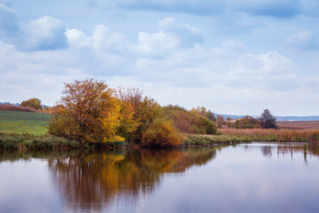 Autumn landscape with trees reflected in the river