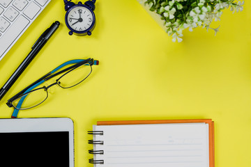 Top view with copy space.Working desk table concept.