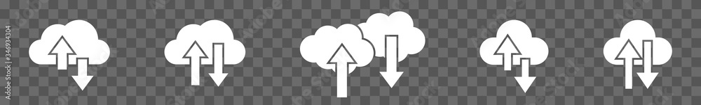 Wall mural cloud upload download icon white | clouds arrow up down illustration | computing storage symbol | se