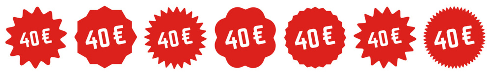 40 Price Tag Red | 40 Euro | Special Offer Icon | Sale Sticker | Deal Label | Variations