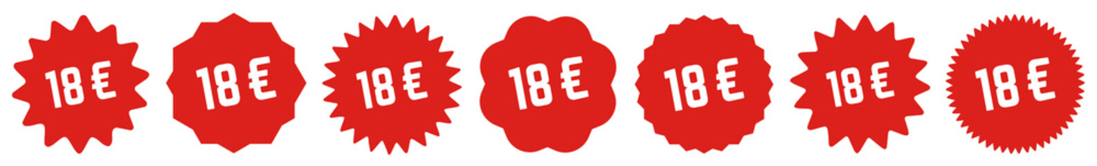 18 Price Tag Red | 18 Euro | Special Offer Icon | Sale Sticker | Deal Label | Variations