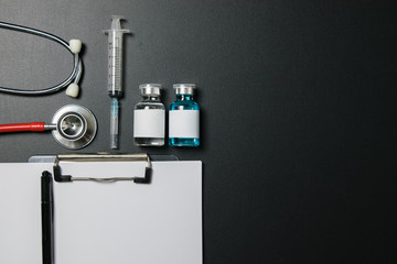 Doctor's Day and Covid-19 concept. Medical equipment on the working desk.