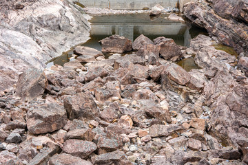 View of Imatrankoski rapid (The Imatra Rapid) without water in spring, Vuoksi River, Imatra, Finland