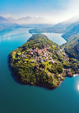 Olgiasca, Como Lake, Italy, aerial view