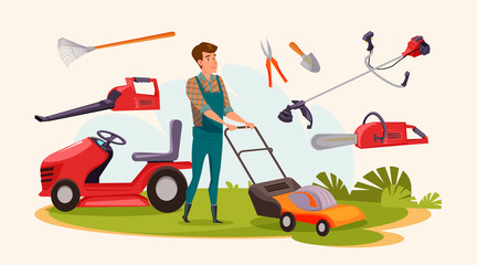 Man with gardening equipment vector illustration