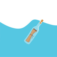 Message in a bottle. Sea. Vector illustration isolated on a white background. Doodle free hand style.