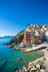 Fototapeta na wymiar View of Riomaggiore, Liguria, Cinque Terre, Italy