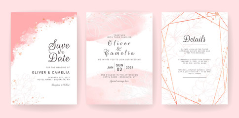 Abstract Background. Wedding invitation card template set with watercolor and floral decoration. Flowers background for save the date, greeting, poster, and cover design