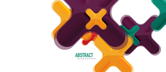 Glossy multicolored plastic style cross composition, x shape design, techno geometric modern abstract background. Trendy abstract layout template