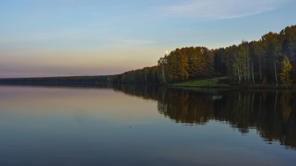 View of the lake in the autumn evening