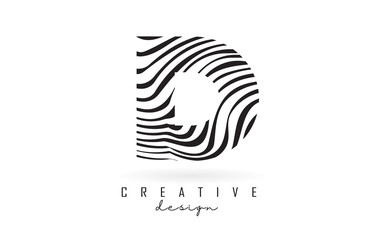 Black and White Zebra D Letter Logo Design.