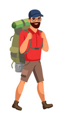 Vector character illustration of man with backpack isolated person