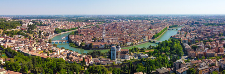 Fototapeta na wymiar panoramic view of the city Verona from drone, Veneto, italy