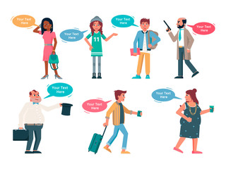 Isolated speaking people with speech bubble set