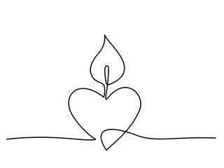 Burning fire candle continuous one line drawing
