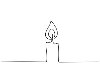 Burning fire candle continuous one line drawing