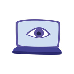 Laptop with eye flat style icon vector design