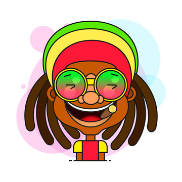Man With Dreadlocks Hairstyle For Rastafarian And Reggae Theme Illustration Suitable For Greeting Card, Poster Or T-shirt Printing.