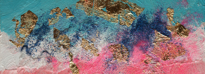 Abstract acrylic and watercolor smear blot painting. Color horizontal texture background.