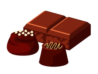 Vector flat illustration of piece of chocolate and candy