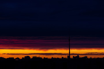silhouette of Moscow at sunset.