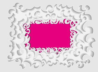 Blank, clean template for greeting, paper card. Decor, pink background, illusion of depth.