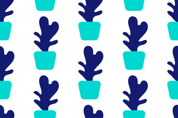 Abstract home plant in a pot. Seamless vector texture pattern in flat design isolated on white background.